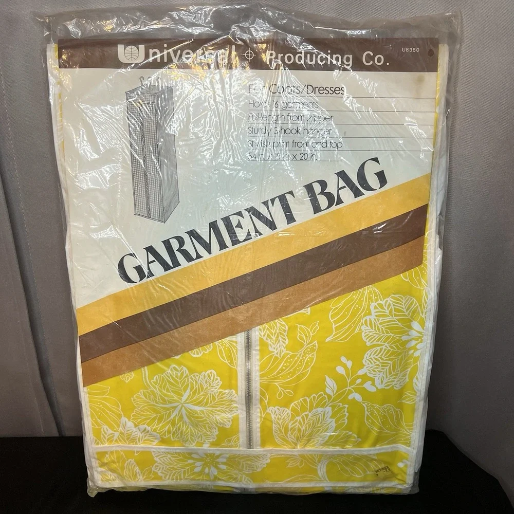 Vtg Mid Century Yellow Floral Garment Bag Closet Organizer Dresses Hanging 16pc
